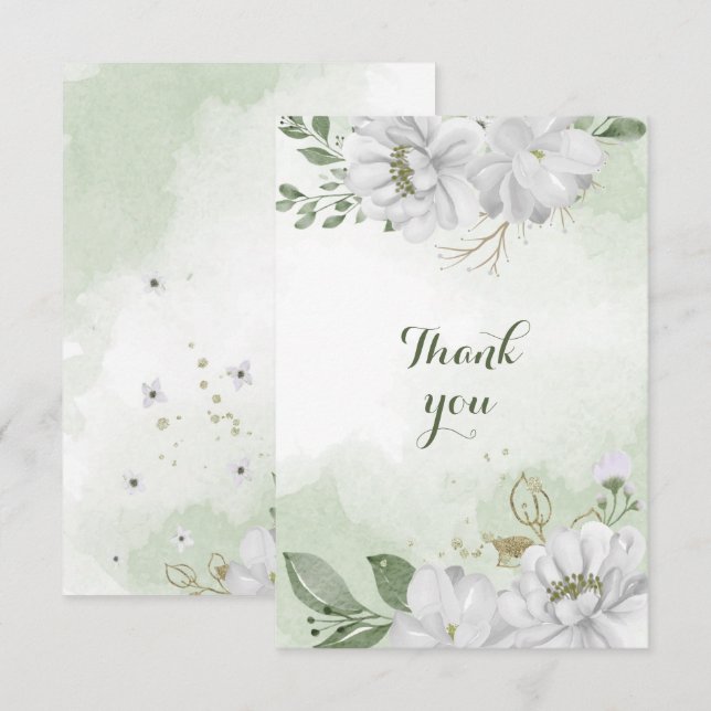 white flowers greenery  thank you card (Front/Back)
