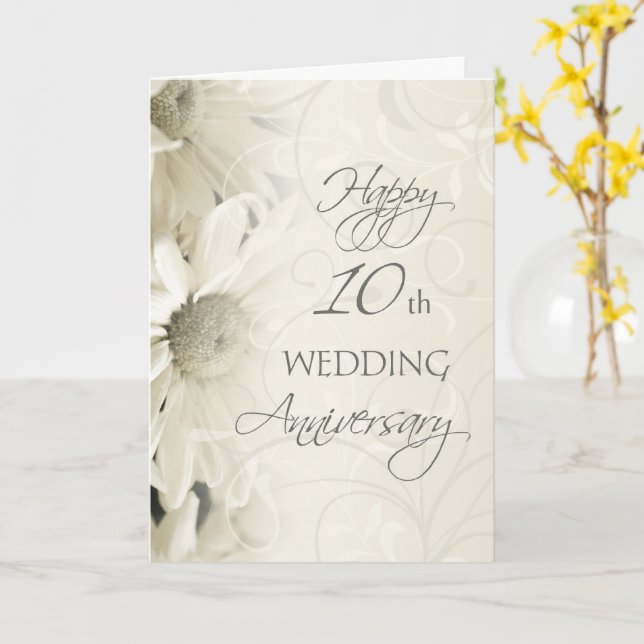 White Flowers Happy 10th Wedding Anniversary Card | Zazzle