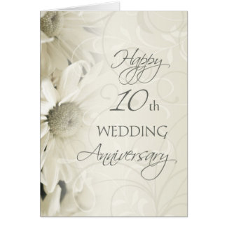 White Flowers Happy 10th Wedding Anniversary Card