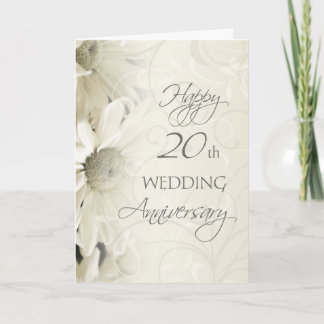 White Flowers Happy 20th Wedding Anniversary Card
