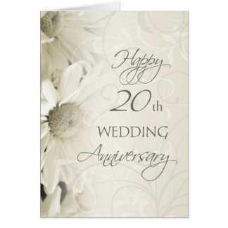 White Flowers Happy 20th Wedding Anniversary Card