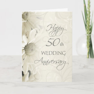 White Flowers Happy 50th Wedding Anniversary Card
