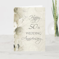 White Flowers Happy 50th Wedding Anniversary Card