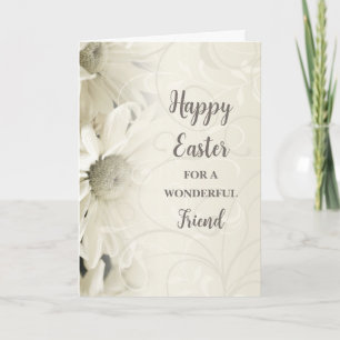 White Flowers Happy Easter Friend Holiday Card