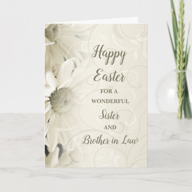 White Flowers Happy Easter Sister Brother in Law Holiday Card (Front)
