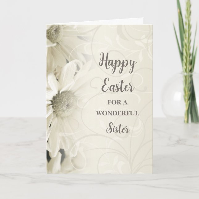 White Flowers Happy Easter Sister Holiday Card (Front)