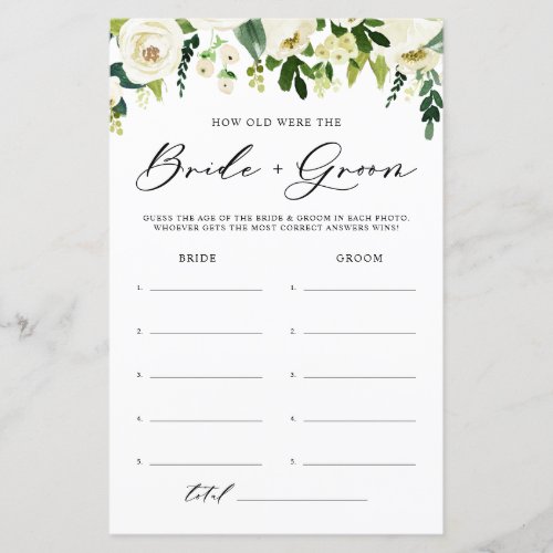 White Flowers How Old Were The Bride  Groom Card