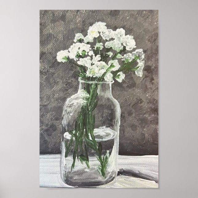 White flowers in clear vase poster (Front)
