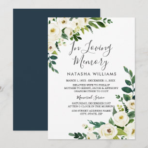 White Flowers In Loving memory memorial Invitation