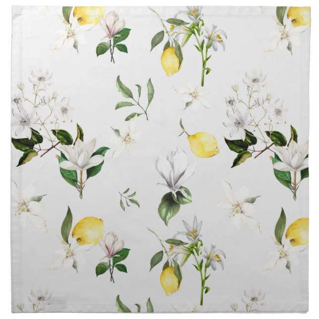 White flowers,Mediterranean,lemon   Cloth Napkin (Front)