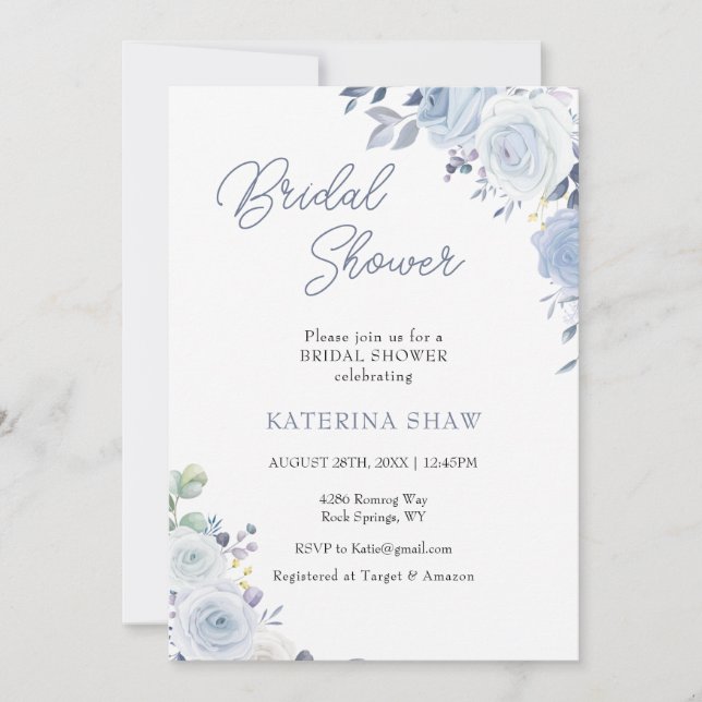 White Flowers Minimalist Watercolor Bridal Shower Invitation (Front)