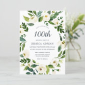 White Flowers Modern 100th Birthday Party Invite (Standing Front)