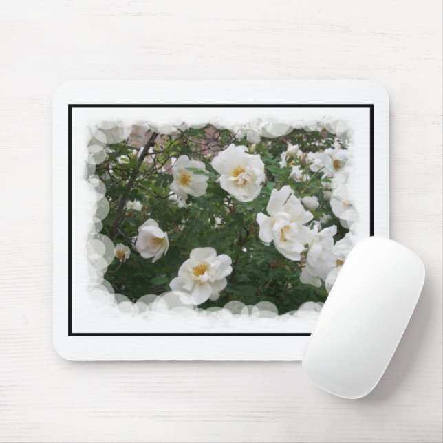 White Flowers Mouse Pad (With Mouse)