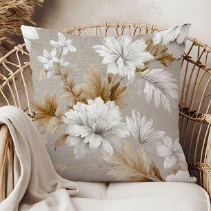 White flowers neutral palette chic modern accent  throw pillow