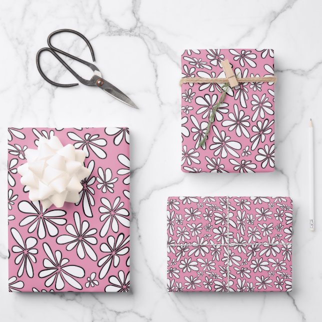 White flowers on a pink background  wrapping paper sheets (Front)