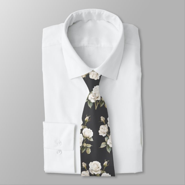 White Flowers on a Sharp Dressed Man Neck Tie (Tied)