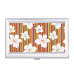 White flowers on a striped background business card holder