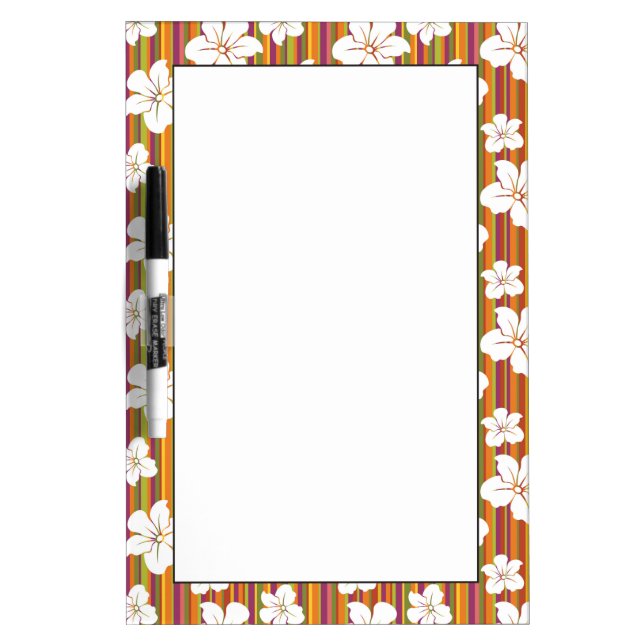 White flowers on a striped background Dry-Erase board (Front)