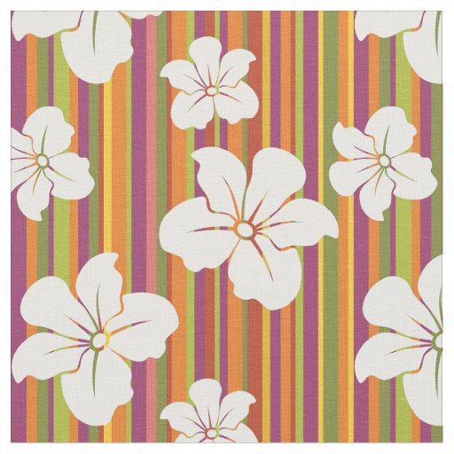 White flowers on a striped background fabric