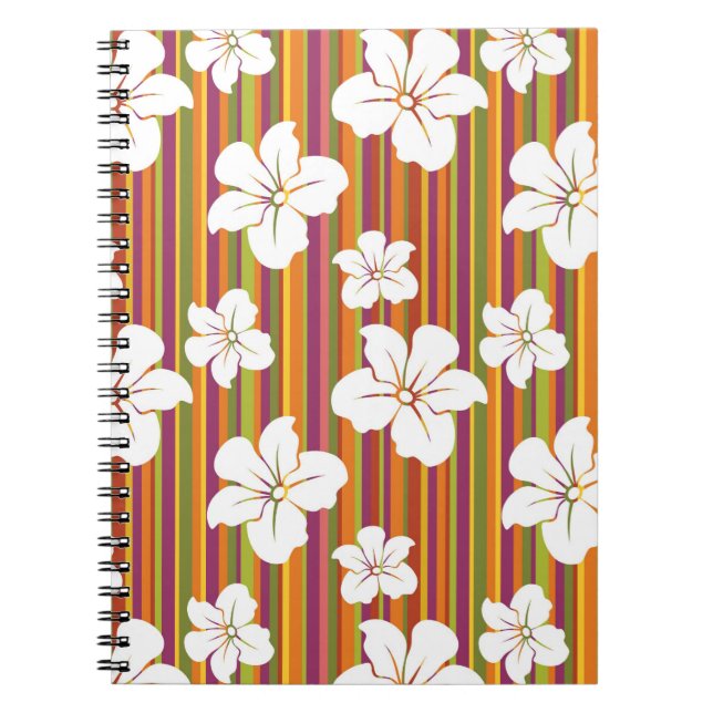 White flowers on a striped background notebook (Front)