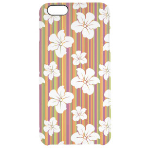 White flowers on a striped background clear iPhone 6 plus case