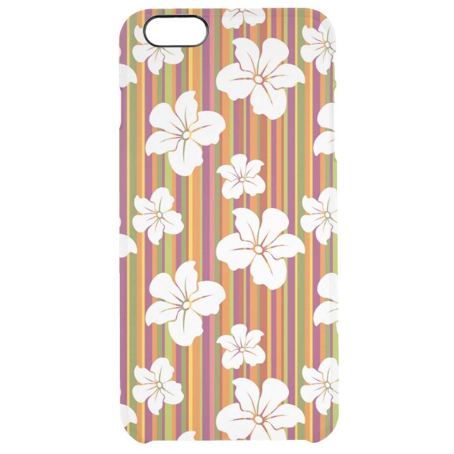 White flowers on a striped background uncommon iPhone case (Back)
