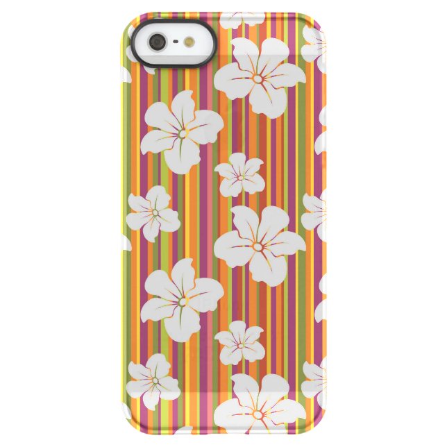 White flowers on a striped background uncommon iPhone case (Back)