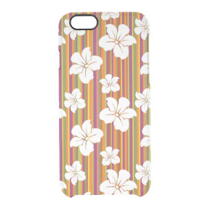 White flowers on a striped background clear iPhone 6/6S case