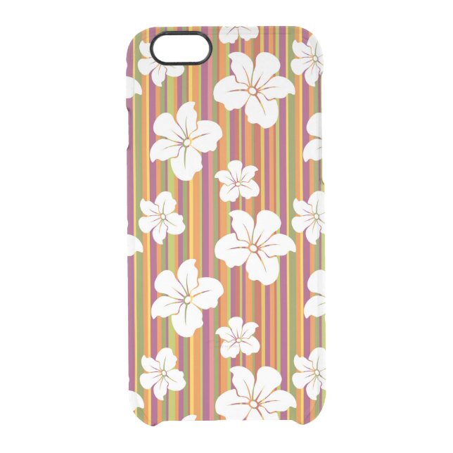 White flowers on a striped background uncommon iPhone case (Back)