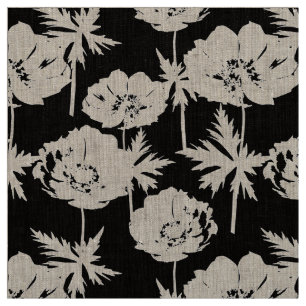 White flowers on black. fabric