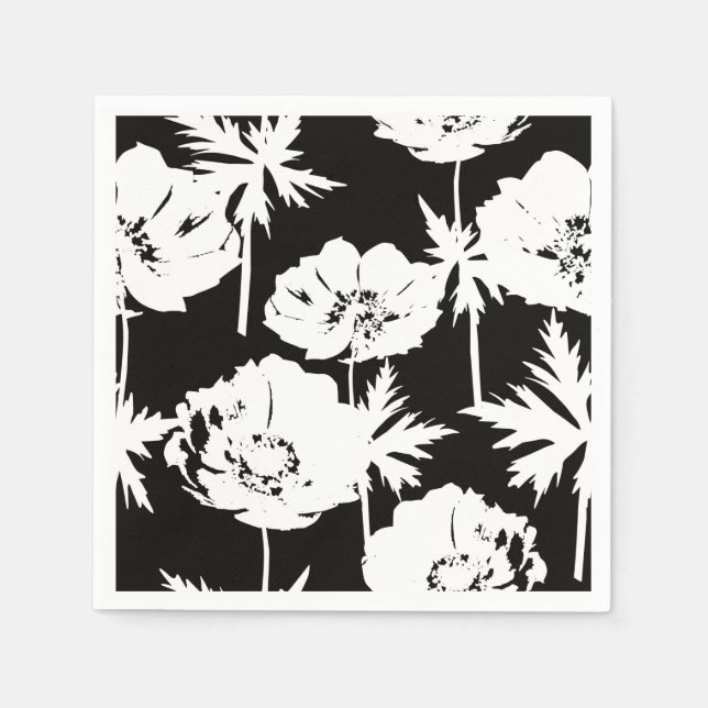 White flowers on black. napkins (Front)