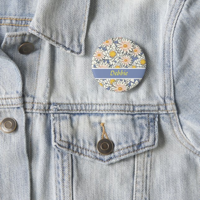 White flowers on blue button (In Situ)