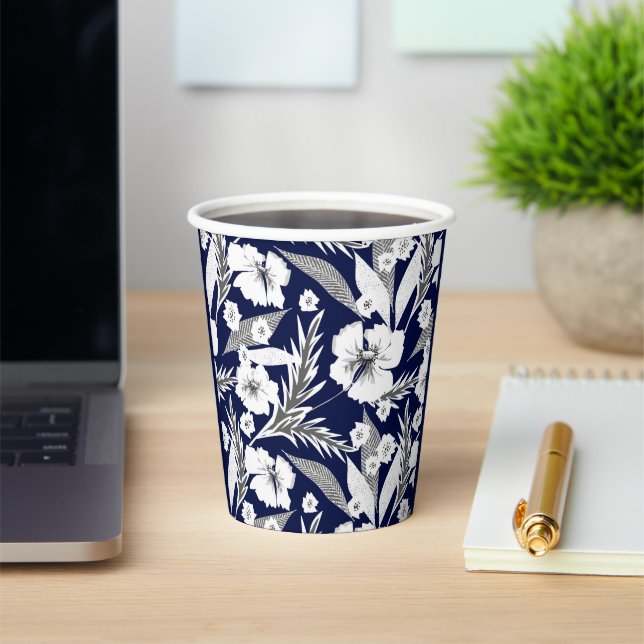 White flowers on blue.  paper cups (Insitu)