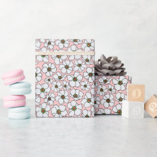 White Flowers On Blush Pink Wrapping Paper
