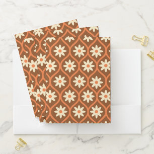 White Flowers on Brown Vintage Ogee Pattern Pocket Folder