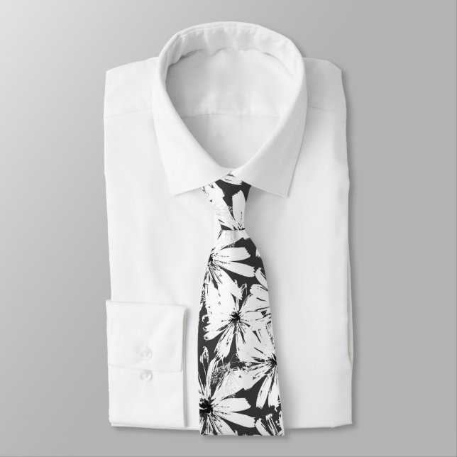 White flowers on dark gray neck tie (Tied)