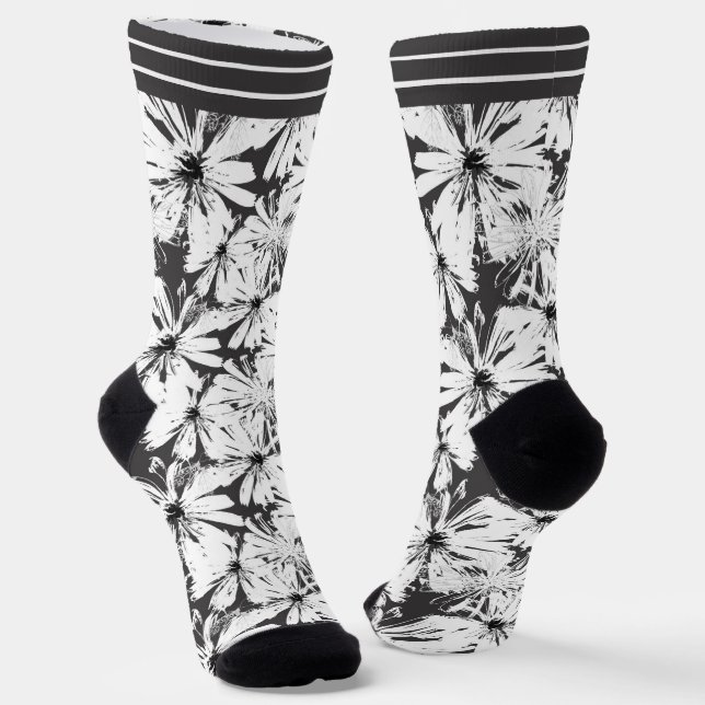 White flowers on dark gray socks (Angled)