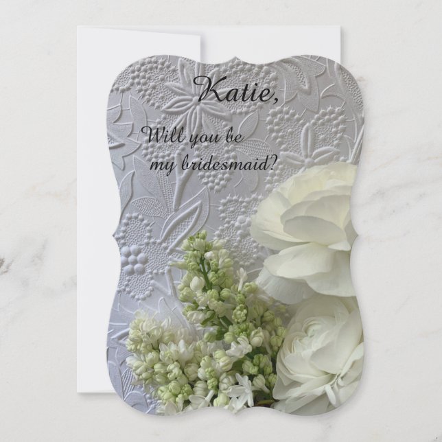 White flowers on embossed background announcement (Front)
