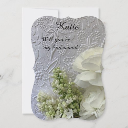 White flowers on embossed background announcement