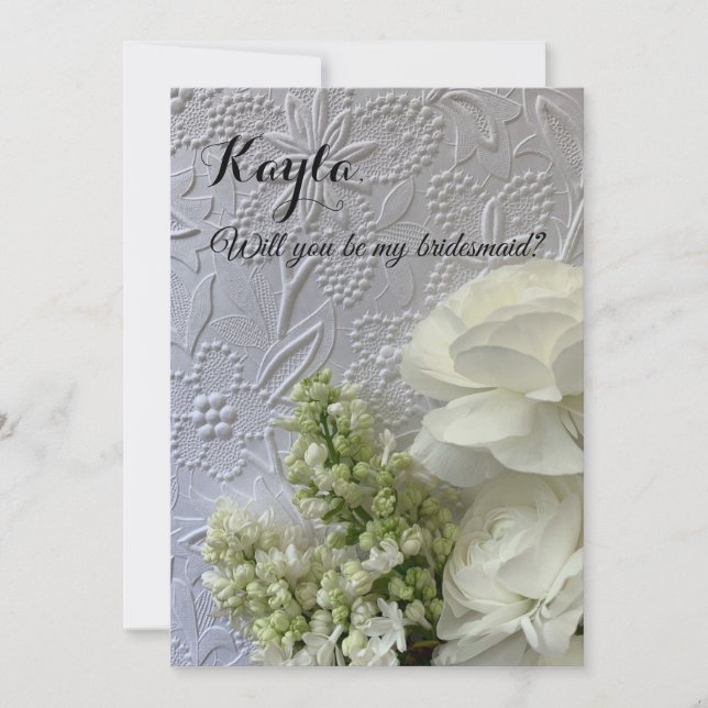 White flowers on embossed background invitation (Front)