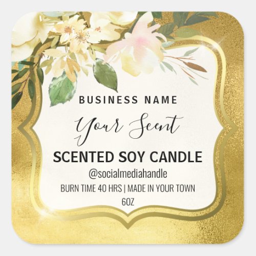 White Flowers On Gold Scented Soy Candle Labels