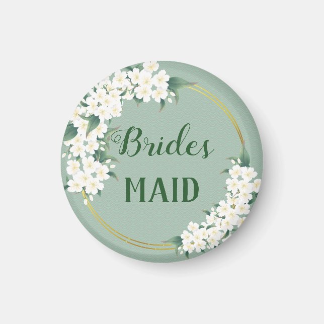 White Flowers on Green Bridesmaid Wedding Favor Magnet (Front)