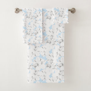 White flowers on light blue. bath towel set
