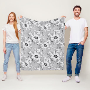 White flowers on light gray. fleece blanket