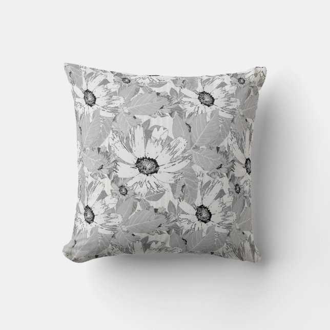 White flowers on light gray. throw pillow (Front)