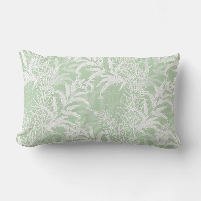 White flowers on light green. lumbar pillow (Front)