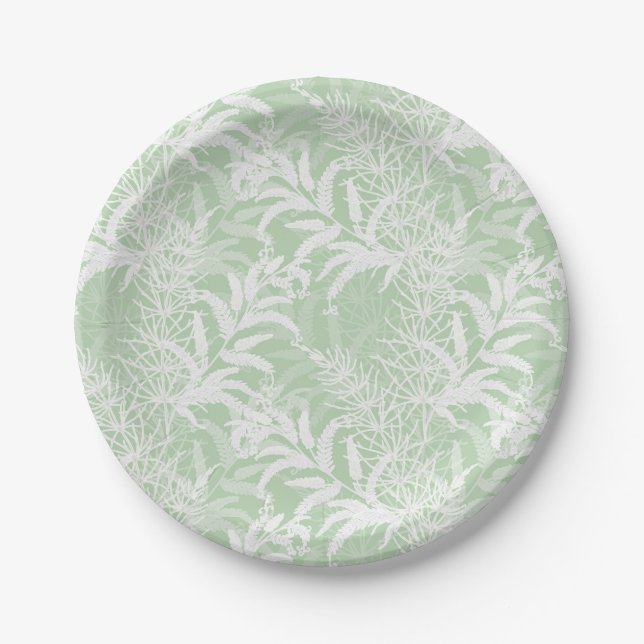 White flowers on light green. paper plates (Front)