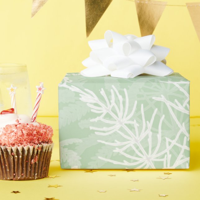 White flowers on light green. wrapping paper (Birthday Party)