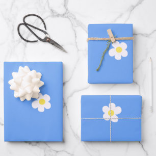 White Flowers on Lilac Background Wrapping Paper Sheets