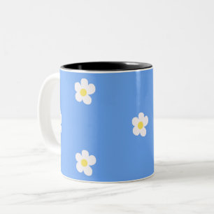 White Flowers on Lilac  Two-Tone Coffee Mug